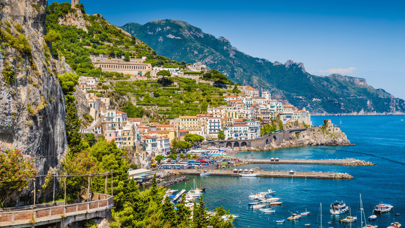 Amalfi Coast villages overlooking the Mediterranean Sea