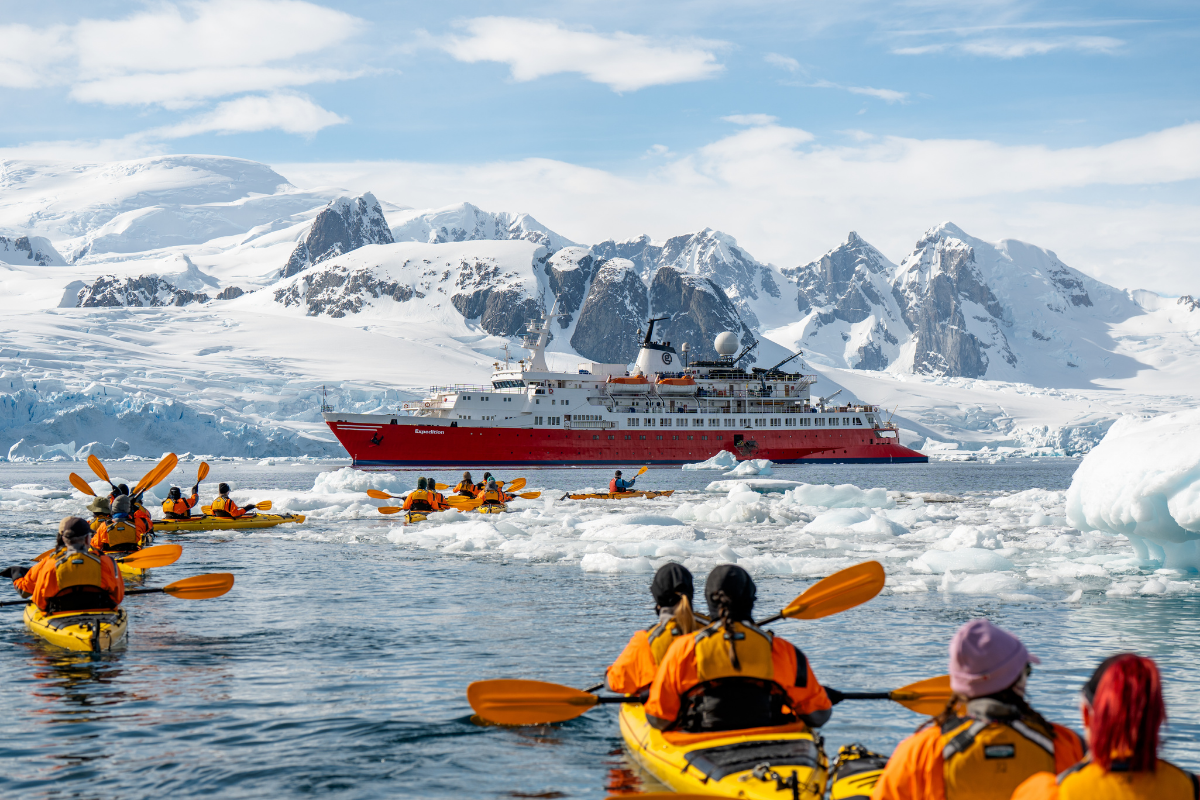 Expedition ship exploring Antarctica