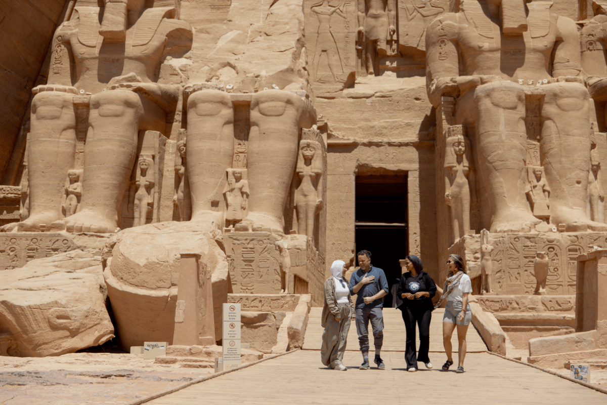Travelers experiencing Abu Simbel during a guided Egypt journey