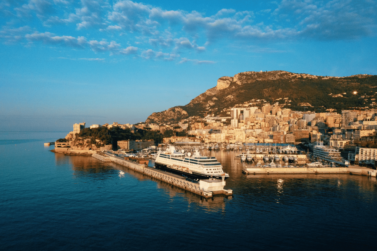 Small cruise ship docked near Monte Carlo